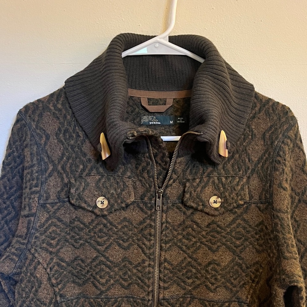 Prana Brown and Olive Patterned Wool Jacket